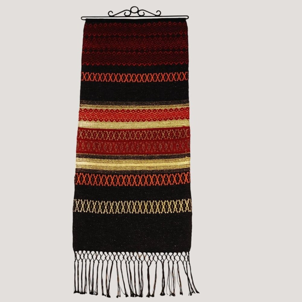 Swedish Hand-Loomed Gubba Weven Bound Weave Wall Hanging Textile Art Fringe